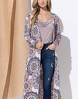 And The Why Printed Kimono Open Front Longline Cardigan