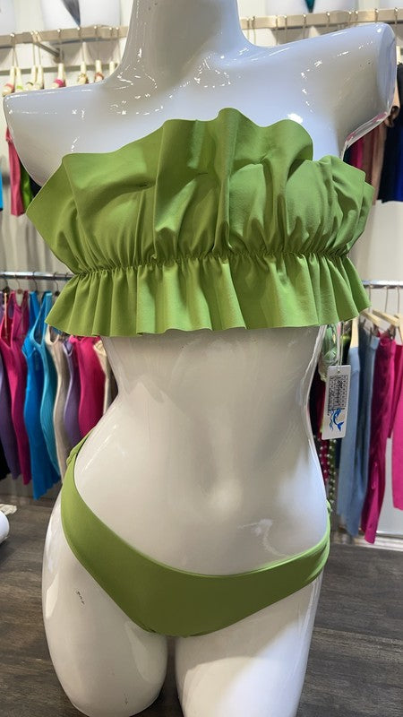 2 Piece Tube Top with Ruched Ruffle Bikini