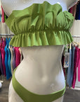 2 Piece Tube Top with Ruched Ruffle Bikini