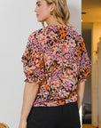 ODDI Full Size Floral Tie Neck Ruffled Blouse