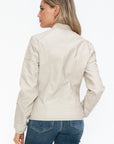 Snobbish Faux Leather Biker Jacket with Side Zip Pockets