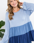 e Luna Color Block Ruffle Tiered Swing Top