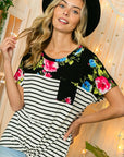 e Luna Striped Floral Mixed Top