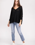 Zenana 3/4 Sleeve V-Neck Hi-Low Hem Jacquard Sweater