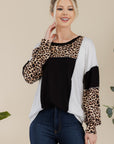 Celeste Full Size Leopard Color Block Exposed Seam T-Shirt