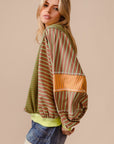 BiBi Color Block Striped Round Neck Sweatshirt