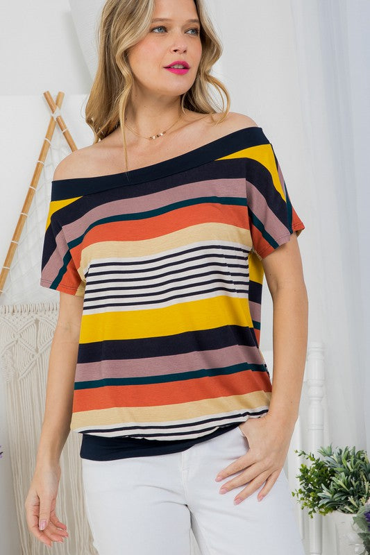 e Luna Striped Offshoulder Top