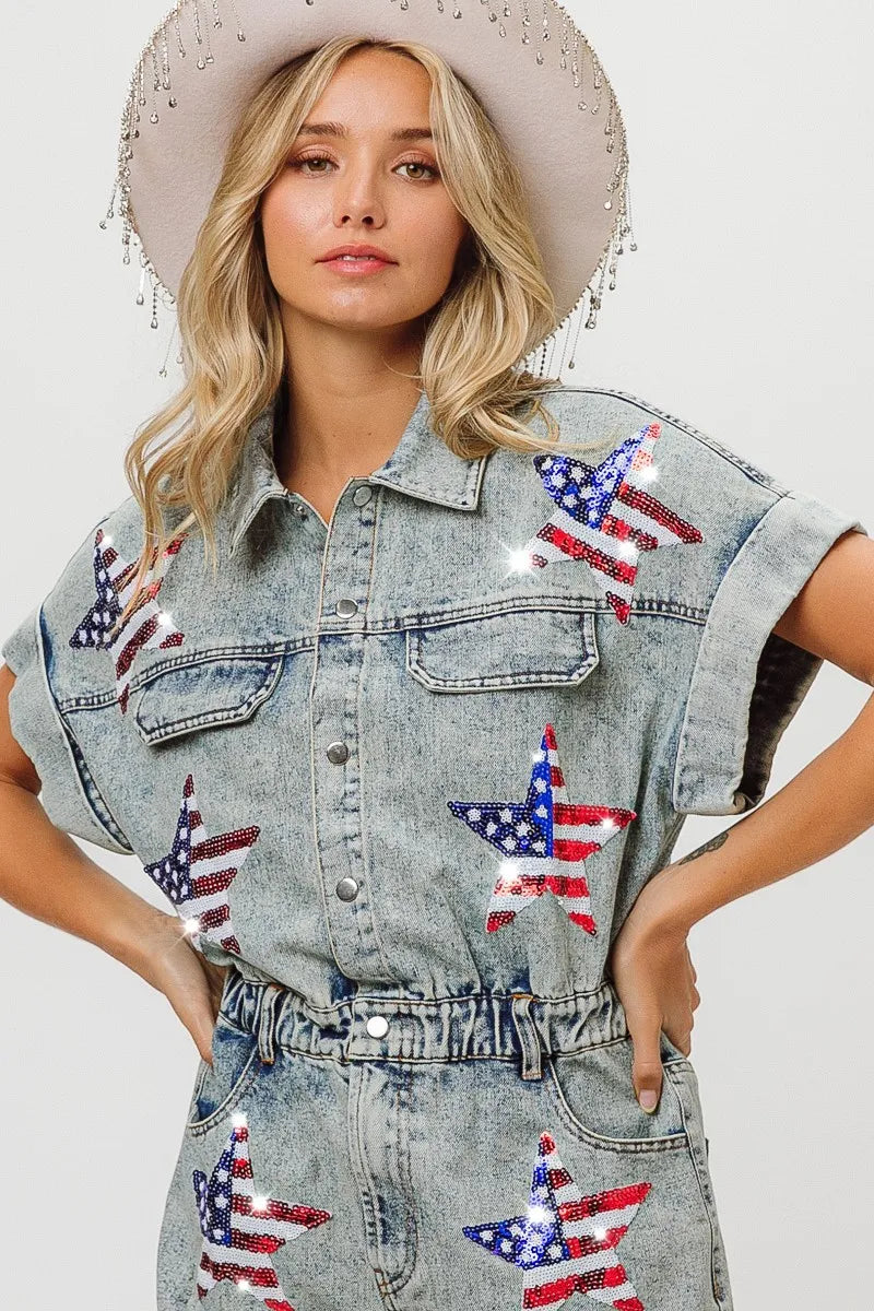 BiBi American Flag Washed Romper