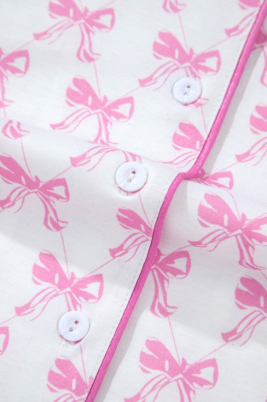 Pink Short Sleeve and Ruffled Shorts Pajama Set