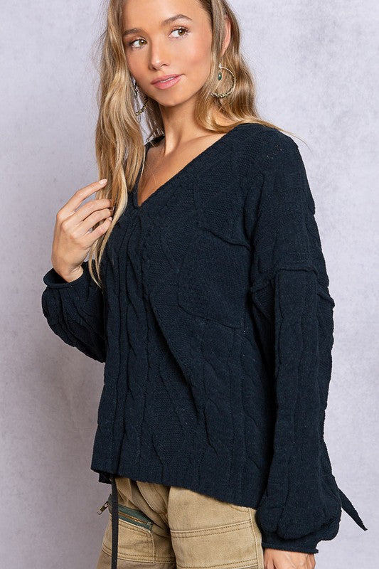 POL V-Neck Sweater with Open Back - Online Only