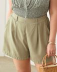 Zenobia Plus Size Half Elastic Waist Shorts with Pockets