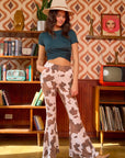 Mocha Cow Print Flared Pants