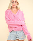 VERY J Exposed Seam V-Neck Ribbed Knit Top