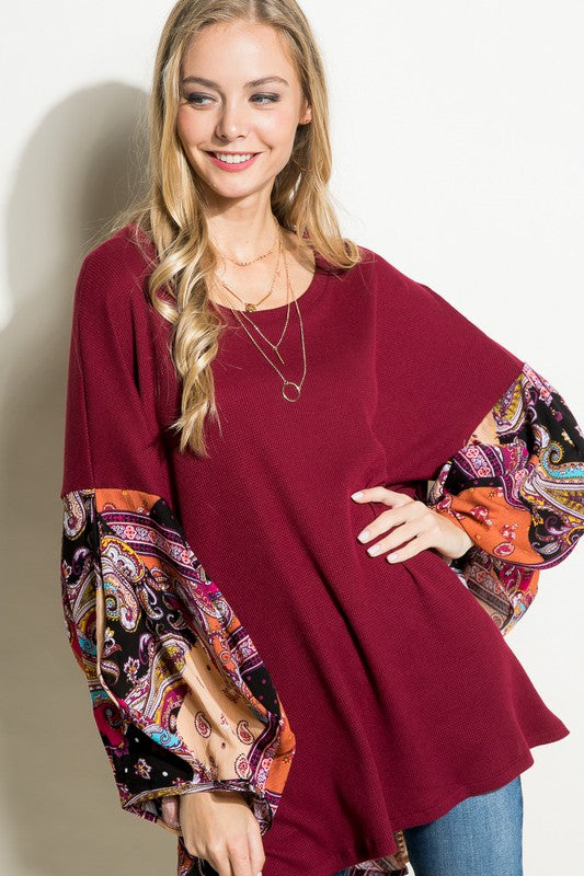 Paisley Volume Sleeve Top - Online Only