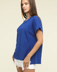 Zenana Brushed Waffle Exposed-Seam Short Sleeve Top