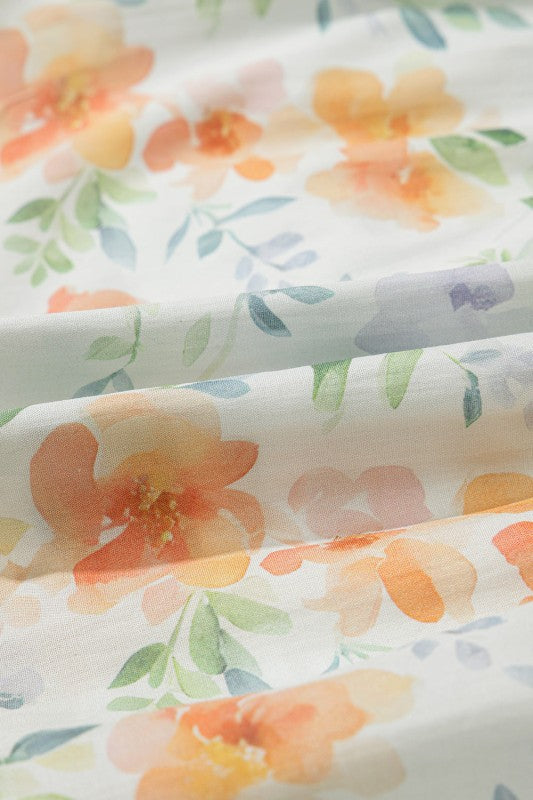 Floral Shirred High Waist Puff Sleeve Dress