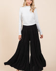 Mittoshop Tier Detail Smocked Elastic Waist Wide Leg Pants