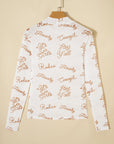 Western Mesh High Neck Long Sleeve Top