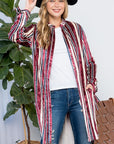 e Luna Striped Velvet Long Cardigan