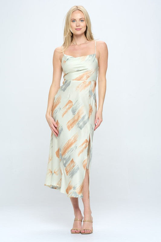 One and Only Collective Inc Paint Stroke Midi Slip Dress