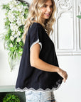 First Love Full Size Contrast Wavy Crochet Drop Shoulder Knit Top