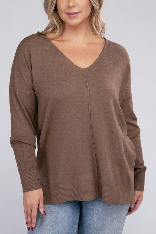 ZENANA Plus Garment Dyed Front Seam Sweater