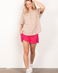 VERY J Twisted Sleeve Band Half Button Top