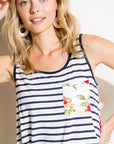 e Luna Striped Floral Mix Tank