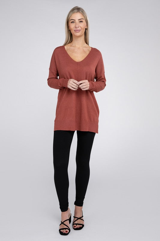 Zenana Garment Dyed Front Seam Sweater