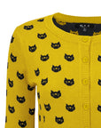 Round Neck Cat Patterned Cardigan Sweater