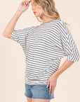 BOMBOM Striped Boat Neck Dolman Sleeve Top