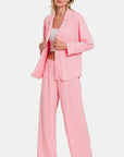 Zenana Button Down Long Sleeve Top and Pants Lounge Set