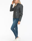 Snobbish Faux Leather Zip Up Mock Neck Jacket