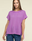 Zenana Brushed Waffle Exposed-Seam Short Sleeve Top