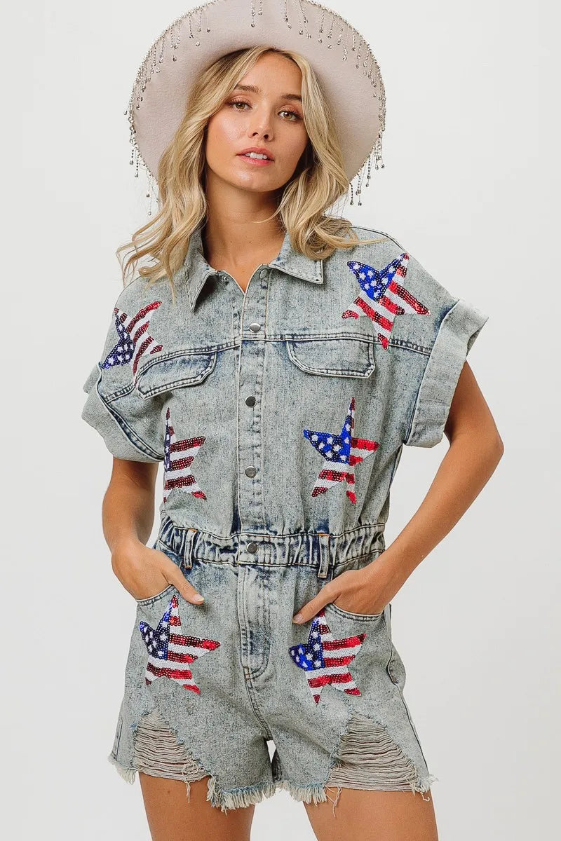 BiBi American Flag Washed Romper