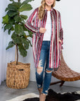 e Luna Striped Velvet Long Cardigan