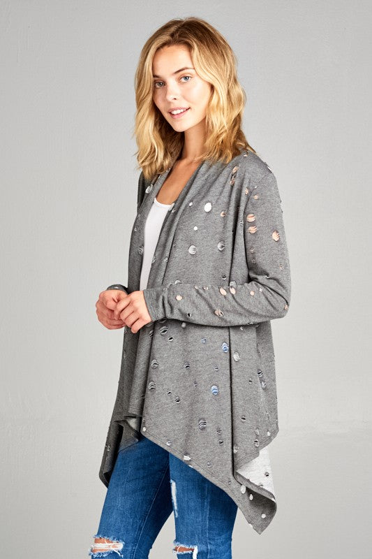 e Luna PLUS Distressed Cascade Cardigan