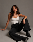 GJG Denim Stevie High Rise Studded Black Flare Jeans