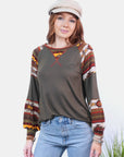 Celeste Full Size Geometric Round Neck Long Sleeve Top