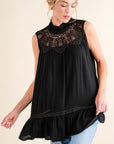 And The Why Lace Detail Sleeveless Ruffled Top