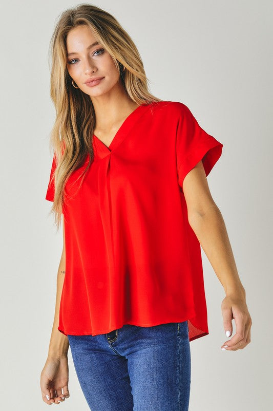 Davi &amp; Dani V-Neck Dolman Sleeve Solid Basic Top