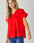 Davi & Dani V-Neck Dolman Sleeve Solid Basic Top