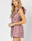 Davi & Dani Printed Button Down V-Neck Mini Romper