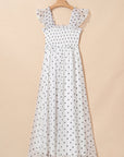 Polka Dot Flutter Sleeve Smocked Maxi Dress