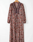 Floral Frilled V-Neck Split Front Tiered Midi Dress