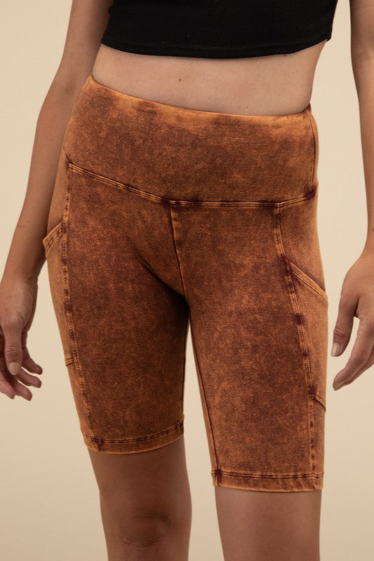 ZENANA Mineral Wash Wide Waistband Pocket Leggings