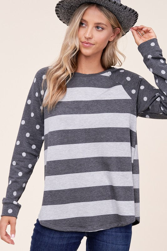 e Luna PLUS Striped Mixed Sweatshirt