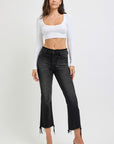 RISEN Full Size Raw Hem Cropped Flare Jeans Plus Size