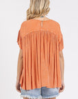 Mittoshop Mineral Washed Round Neck Ruffle Sleeve Blouse