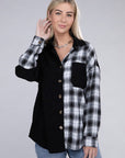 Plaid Flap Drop Shoulder Shacket